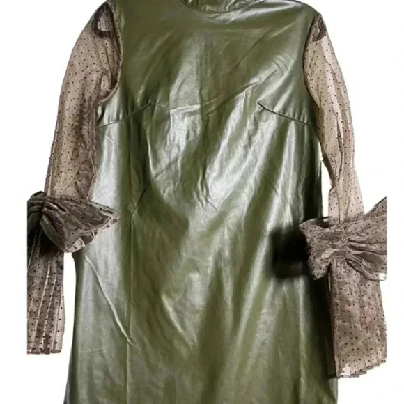 Chic Faux Leather-Inspired Sheer Green Dress (Size Small) - Picture 12 of 14